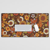 70s retro ditzy flowers, boho, browns, orange, hippie Desk Mat