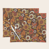 70s retro ditzy flowers, boho, browns, orange, hippie Placemat