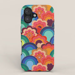 70s rainbow flowers sunset colors iPhone Case