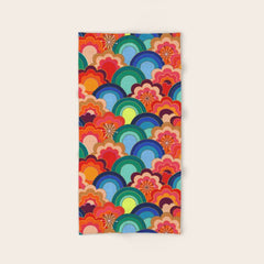 70s rainbow flowers sunset colors Bath Towel