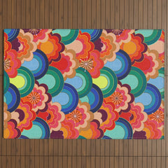 70s rainbow flowers sunset colors Outdoor Rug