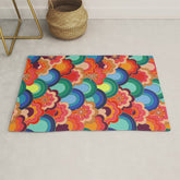 70s rainbow flowers sunset colors Rug