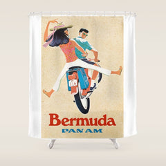 1960 Bermuda Pan American Airlines Travel Poster Shower Curtain