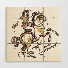 "Woah Whiskey" Western Pin Up Cowgirl & Her Horse Wood Wall Art