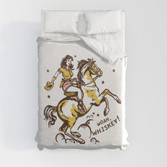 "Woah Whiskey" Western Pin Up Cowgirl & Her Horse Duvet Cover