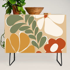 70s boho botanical flowers Credenza