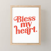 "Bless My Heart" Funny & Cute Red Typography Design Mini Art Print