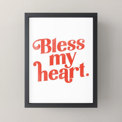 "Bless My Heart" Funny & Cute Red Typography Design Mini Art Print