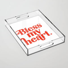 "Bless My Heart" Funny & Cute Red Typography Design Acrylic Tray