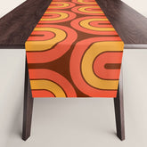 70s Retro Vintage Style Geometric Pattern Autumn Brown Orange and Yellow Table Runner