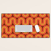 70s Retro Vintage Style Geometric Pattern Autumn Brown Orange and Yellow Desk Mat