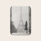 1920 Woman at the Gate, Eiffel Tower black and white photography / jazz age black & white photograph Bath Mat