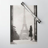 1920 Woman at the Gate, Eiffel Tower black and white photography / jazz age black & white photograph Wrapping Paper
