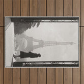 1920 Woman at the Gate, Eiffel Tower black and white photography / jazz age black & white photograph Outdoor Rug