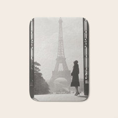 1920 Woman at the Gate, Eiffel Tower black and white photography / jazz age black & white photograph Bath Mat