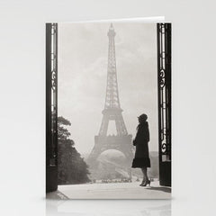 1920 Woman at the Gate, Eiffel Tower black and white photography / jazz age black & white photograph Stationery Card