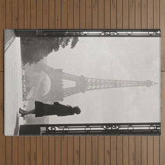 1920 Woman at the Gate, Eiffel Tower black and white photography / jazz age black & white photograph Outdoor Rug