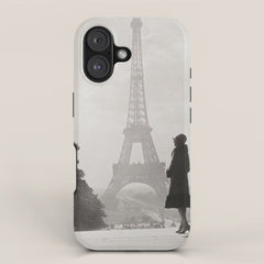 1920 Woman at the Gate, Eiffel Tower black and white photography / jazz age black & white photograph iPhone Case