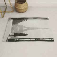 1920 Woman at the Gate, Eiffel Tower black and white photography / jazz age black & white photograph Rug