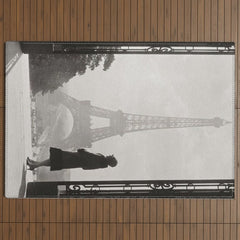 1920 Woman at the Gate, Eiffel Tower black and white photography / jazz age black & white photograph Outdoor Rug