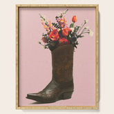 A Cowboy Boot With Spring Bouquet Serving Tray