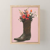 A Cowboy Boot With Spring Bouquet Mini Art Print