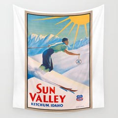 1940 Sun Valley Union Pacific Poster Wall Tapestry