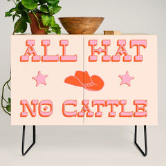 "All hat no cattle" in pink and orange retro western letters Credenza