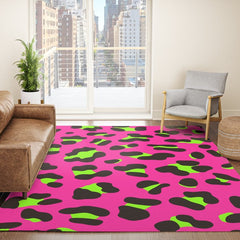 80s Neon Pink and Lime Green Leopard Rug