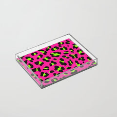 80s Neon Pink and Lime Green Leopard Acrylic Tray