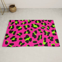 80s Neon Pink and Lime Green Leopard Rug