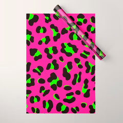 80s Neon Pink and Lime Green Leopard Wrapping Paper