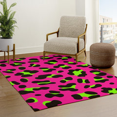80s Neon Pink and Lime Green Leopard Rug