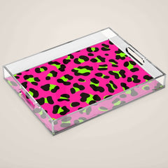 80s Neon Pink and Lime Green Leopard Acrylic Tray