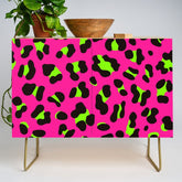 80s Neon Pink and Lime Green Leopard Credenza