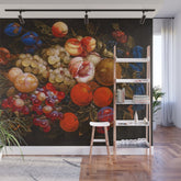 A festoon of fruit hanging from a blue ribbon 1670 still life portrait painting by Cornelis de Heem Wall Mural