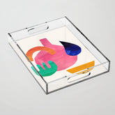Desert Treasures' Minimalist Mid Century Paper Collage Colorful Shapes Retro Style Neon Colors by Ejaaz haniff Acrylic Tray