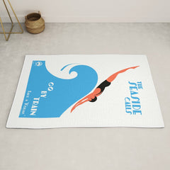 1938 AUSTRALIA The Seaside Calls Train Travel Poster Rug