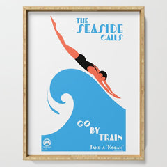 1938 AUSTRALIA The Seaside Calls Train Travel Poster Serving Tray