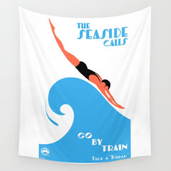 1938 AUSTRALIA The Seaside Calls Train Travel Poster Wall Tapestry