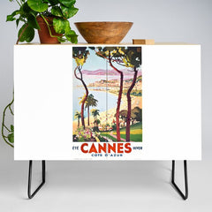 1938 France Cannes Cote D'Azur Travel Poster Credenza