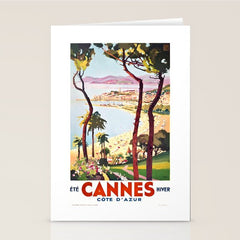 1938 France Cannes Cote D'Azur Travel Poster Stationery Card