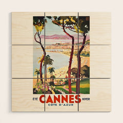 1938 France Cannes Cote D'Azur Travel Poster Wood Wall Art