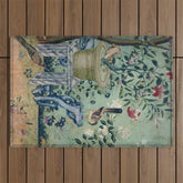 18th Century Antique Mint Chinoiserie Bird Garden Fresco 1740 Outdoor Rug