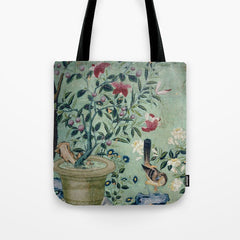 18th Century Antique Mint Chinoiserie Bird Garden Fresco 1740 Tote Bag