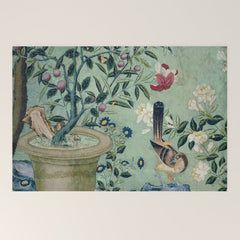18th Century Antique Mint Chinoiserie Bird Garden Fresco 1740 Welcome Mat