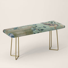 18th Century Antique Mint Chinoiserie Bird Garden Fresco 1740 Bench