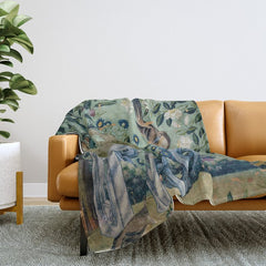 18th Century Antique Mint Chinoiserie Bird Garden Fresco 1740 Throw Blanket