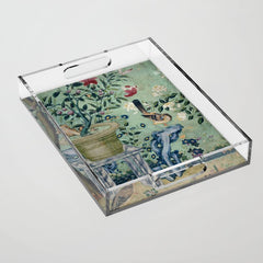 18th Century Antique Mint Chinoiserie Bird Garden Fresco 1740 Acrylic Tray
