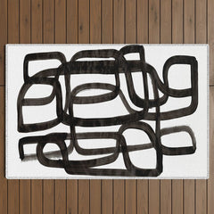 Writing On The Wall' Mid Century Modern Fun Abstract Shapes Outdoor Rug